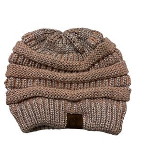 C.C Cable Knit Winter Fall Chunky Stretchy Dusty Pink/Silver Accents Beanie Hat